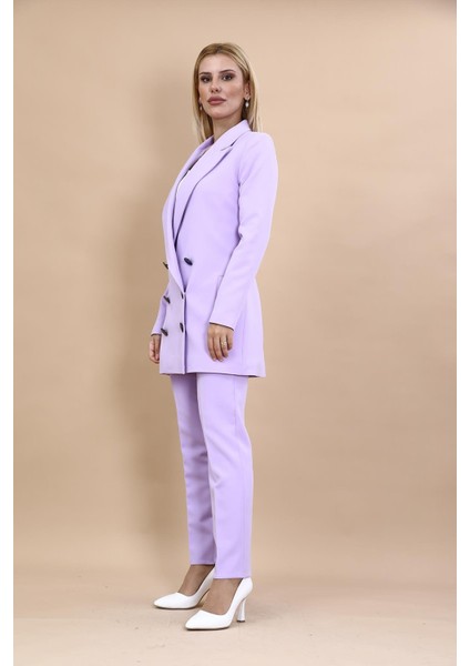 Erkek Yaka Kuruvaze Uzun Ceket & Dar Paça Pantolon-Menekşe fiyatları