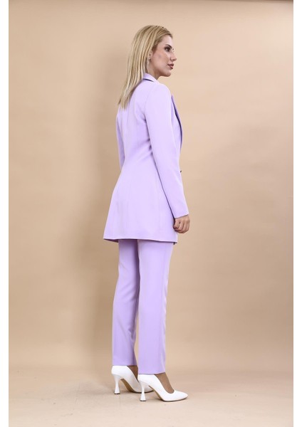 Erkek Yaka Kuruvaze Uzun Ceket & Dar Paça Pantolon-Menekşe fırsatları