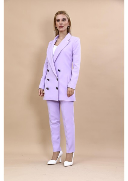 Erkek Yaka Kuruvaze Uzun Ceket & Dar Paça Pantolon-Menekşe indirimleri