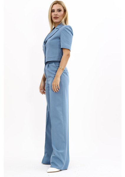 Erkek Yaka Kısa Ceket & Korsaj Kemer Palazzo Pantolon-Deniz fiyatları