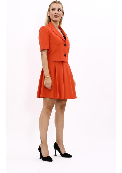 Erkek Yaka Kısa Ceket & Kısa Kloş Etek-Turuncu modelleri