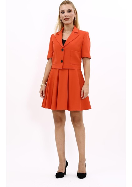 Erkek Yaka Kısa Ceket & Kısa Kloş Etek-Turuncu indirimleri