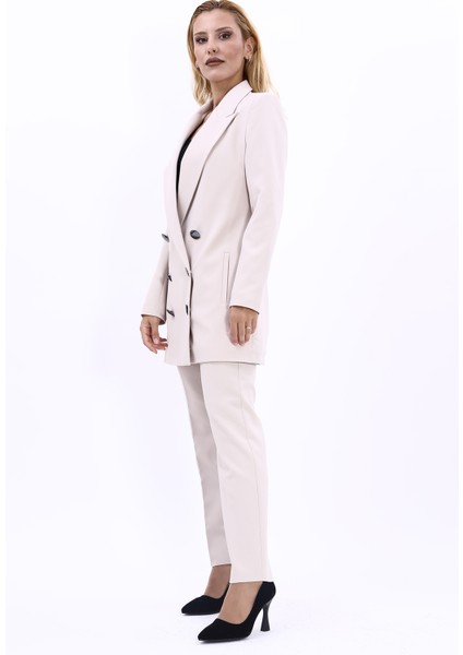 Erkek Yaka Kuruvaze Uzun Ceket & Dar Paça Pantolon-Bej fiyatları