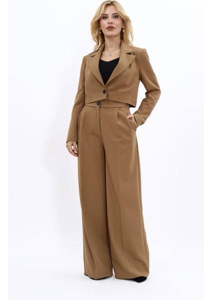 Erkek Yaka Tek Düğmeli Kısa Ceket & Erkek Yaka Drape Kollu Kısa Ceket-Camel modelleri