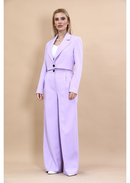 Erkek Yaka Tek Düğmeli Kısa Ceket & Erkek Yaka Drape Kollu Kısa Ceket-Menekşe