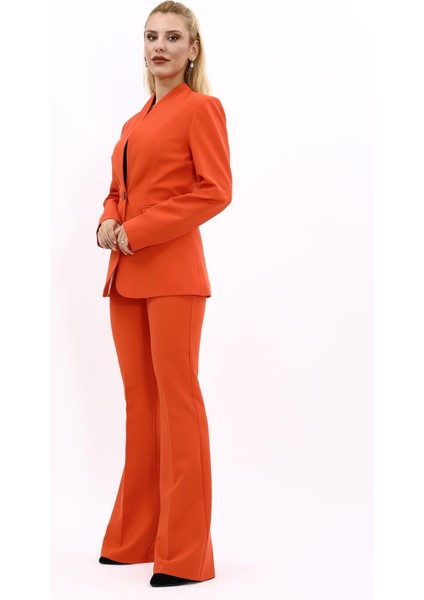 Kendinden Dik Yakalı Ceket & İspanyol Paça Pantolon-Turuncu fiyatları