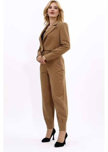 Erkek Yaka Tek Düğmeli Kısa Ceket & Paçası Pileli Pantolon-Camel fiyatları