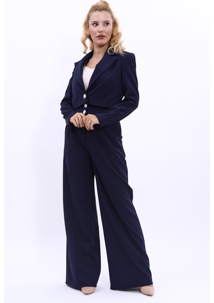 Erkek Yaka Tek Düğmeli Kısa Ceket & Erkek Yaka Drape Kollu Kısa Ceket-Lacivert