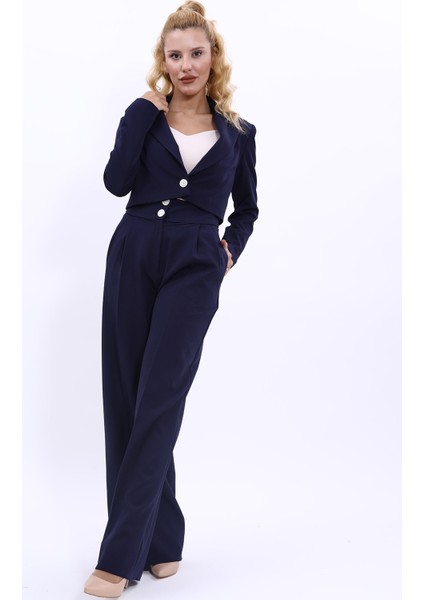 Erkek Yaka Tek Düğmeli Kısa Ceket & Erkek Yaka Drape Kollu Kısa Ceket-Lacivert fiyatları