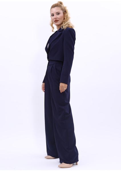 Erkek Yaka Tek Düğmeli Kısa Ceket & Erkek Yaka Drape Kollu Kısa Ceket-Lacivert modelleri