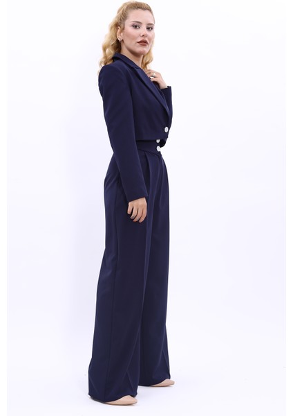 Erkek Yaka Tek Düğmeli Kısa Ceket & Erkek Yaka Drape Kollu Kısa Ceket-Lacivert fırsatları