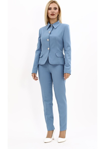 Peplum Ceket & Boru Paça Pantolon Takım-Deniz indirimleri