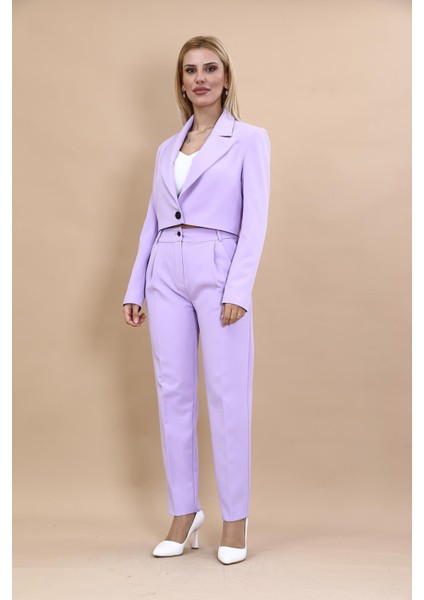 Erkek Yaka Tek Düğmeli Kısa Ceket & Kemerli Köprülü Dar Paça Pantolon-Menekşe indirimleri