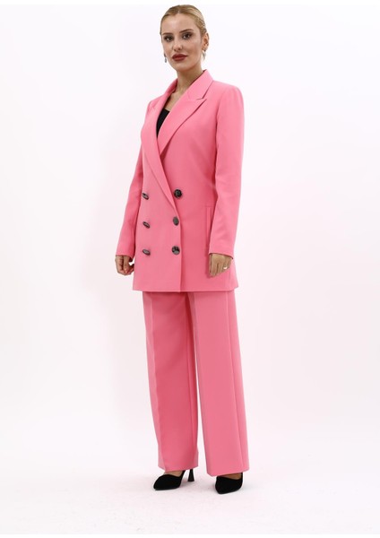 Erkek Yaka Kuruvaze Uzun Ceket & Bol Paça Pantolon-Pembe indirimleri