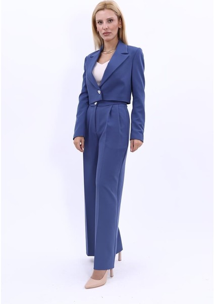 Erkek Yaka Tek Düğmeli Kısa Ceket & Erkek Yaka Drape Kollu Kısa Ceket-İndigo