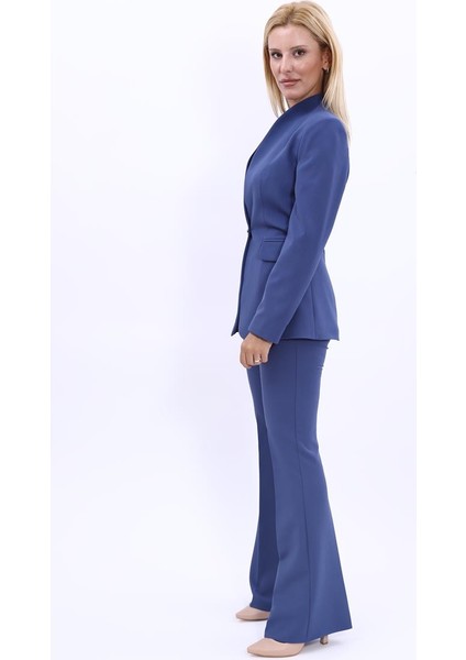 Kendinden Dik Yakalı Ceket & İspanyol Paça Pantolon-İndigo fiyatları