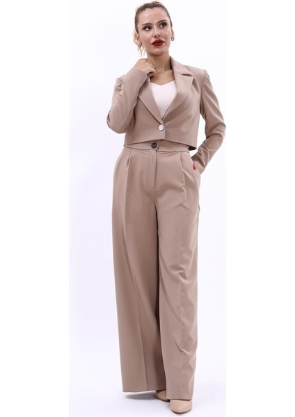 Erkek Yaka Tek Düğmeli Kısa Ceket & Erkek Yaka Drape Kollu Kısa Ceket-Taş