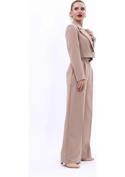 Erkek Yaka Tek Düğmeli Kısa Ceket & Erkek Yaka Drape Kollu Kısa Ceket-Taş modelleri