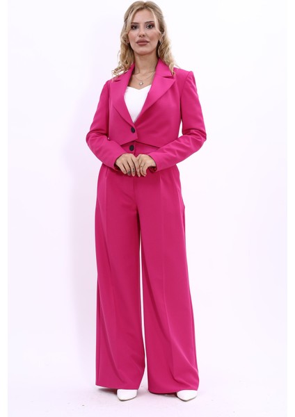 Erkek Yaka Tek Düğmeli Kısa Ceket & Erkek Yaka Drape Kollu Kısa Ceket-Fuşya