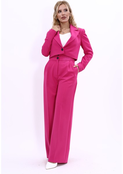 Erkek Yaka Tek Düğmeli Kısa Ceket & Erkek Yaka Drape Kollu Kısa Ceket-Fuşya fiyatları