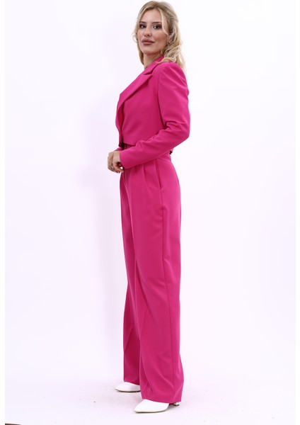 Erkek Yaka Tek Düğmeli Kısa Ceket & Erkek Yaka Drape Kollu Kısa Ceket-Fuşya modelleri