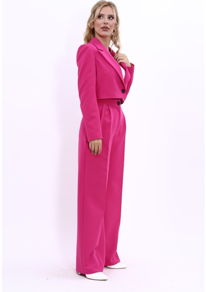 Erkek Yaka Tek Düğmeli Kısa Ceket & Erkek Yaka Drape Kollu Kısa Ceket-Fuşya fırsatları