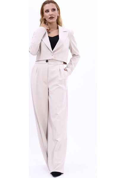 Erkek Yaka Tek Düğmeli Kısa Ceket & Erkek Yaka Drape Kollu Kısa Ceket-Bej