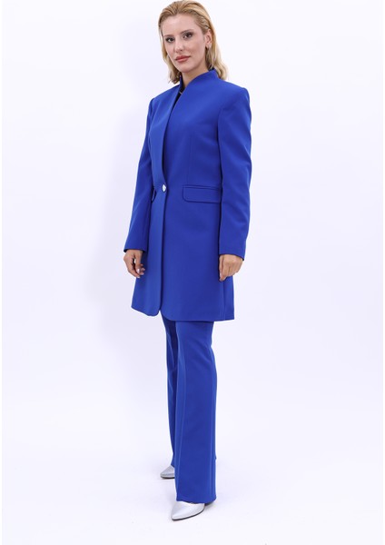 Kendinden Dik Yakalı Tek Düğmeli Uzun Ceket & İspanyol Paça Pantolon-Saks indirimleri