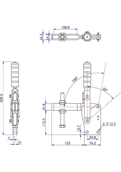 Goodhand GH-101-JSB Dikey Geçişli Kelepçe | 550 kg Kapasiteli Düz