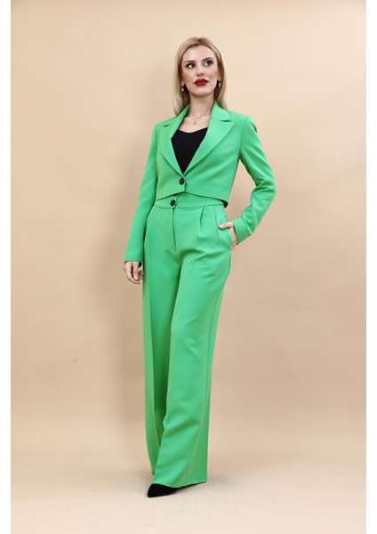 Erkek Yaka Tek Düğmeli Kısa Ceket & Erkek Yaka Drape Kollu Kısa Ceket-Yeşil