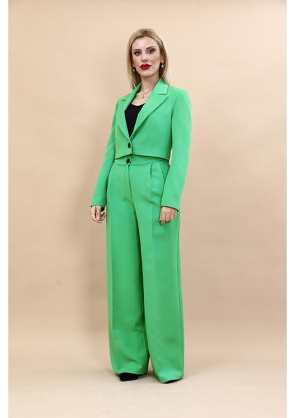 Erkek Yaka Tek Düğmeli Kısa Ceket & Erkek Yaka Drape Kollu Kısa Ceket-Yeşil indirimleri