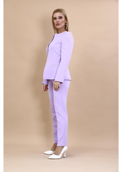 Oval Yaka Yandan Kuplu Klasik Ceket & Dar Paça Pantolon-Menekşe fiyatları