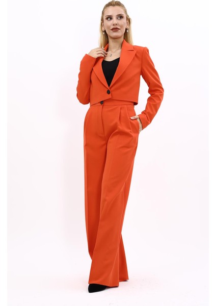 Erkek Yaka Tek Düğmeli Kısa Ceket & Erkek Yaka Drape Kollu Kısa Ceket-Turuncu