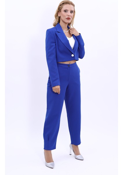 Erkek Yaka Tek Düğmeli Kısa Ceket & Paçası Pileli Pantolon-Saks