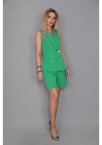Abiye Yelek & Tokalı Etek Şort-Yeşil modelleri