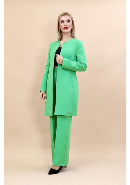 Düz Ceket & Bol Paça Pantolon Takım-Yeşil