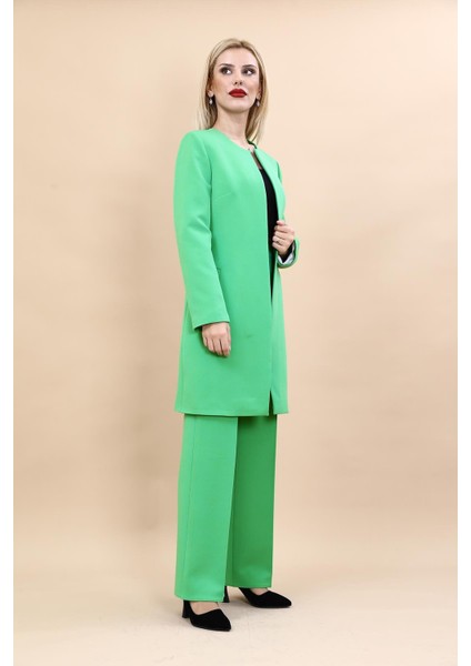 Düz Ceket & Bol Paça Pantolon Takım-Yeşil modelleri