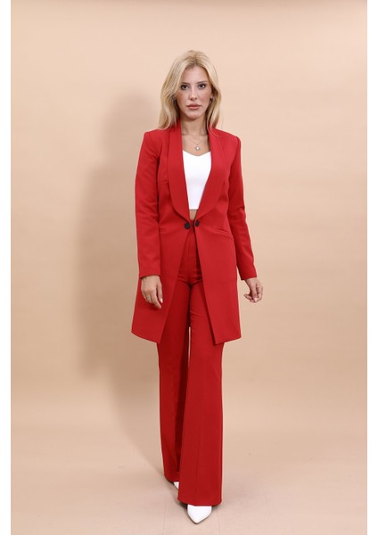 Helen Ceket & Ispanyol Paça Pantolon Takım-Kırmızı