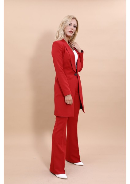 Helen Ceket & Ispanyol Paça Pantolon Takım-Kırmızı modelleri