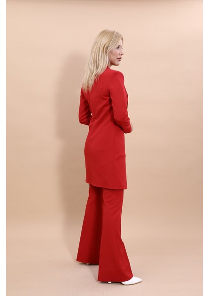 Helen Ceket & Ispanyol Paça Pantolon Takım-Kırmızı fırsatları