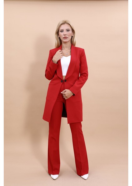 Helen Ceket & Ispanyol Paça Pantolon Takım-Kırmızı indirimleri