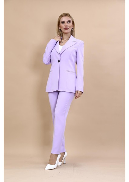 Erkek Yaka Tek Düğmeli Klasik Ceket & Dar Paça Pantolon-Menekşe