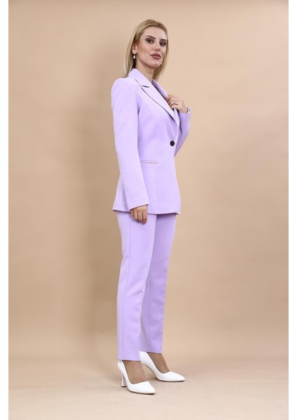 Erkek Yaka Tek Düğmeli Klasik Ceket & Dar Paça Pantolon-Menekşe modelleri