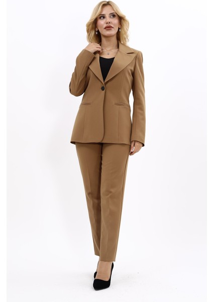 Erkek Yaka Tek Düğmeli Klasik Ceket & Dar Paça Pantolon-Camel