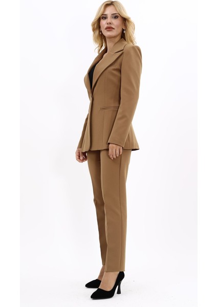 Erkek Yaka Tek Düğmeli Klasik Ceket & Dar Paça Pantolon-Camel fiyatları
