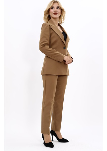 Erkek Yaka Tek Düğmeli Klasik Ceket & Dar Paça Pantolon-Camel modelleri