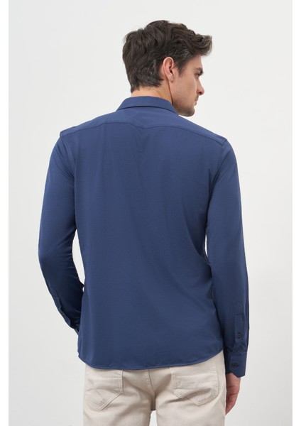 Erkek Lacivert Trend Slim Fit Italyan Yaka Gömlek indirimleri