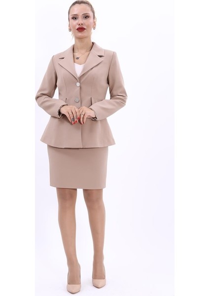 Erkek Yaka Önleri Pileli Ceket & Yırtmaçlı Düz Dar Etek-Taş indirimleri