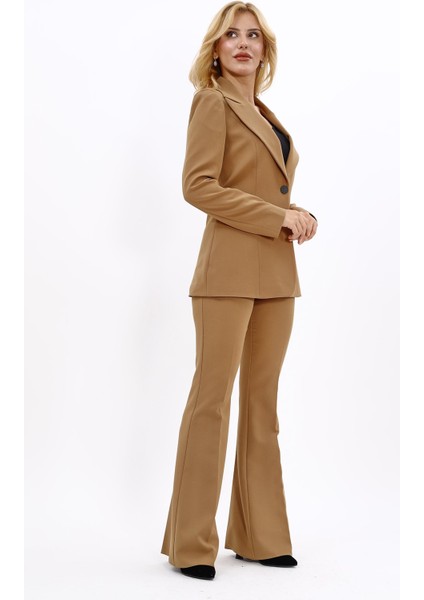 Erkek Yaka Tek Düğmeli Klasik Ceket & İspanyol Paça Pantolon-Camel fiyatları