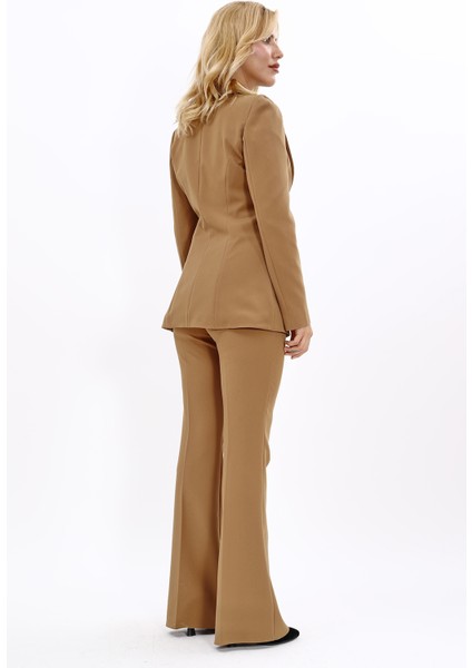 Erkek Yaka Tek Düğmeli Klasik Ceket & İspanyol Paça Pantolon-Camel modelleri